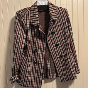 CAbi Red and Black Plaid Pea Coat